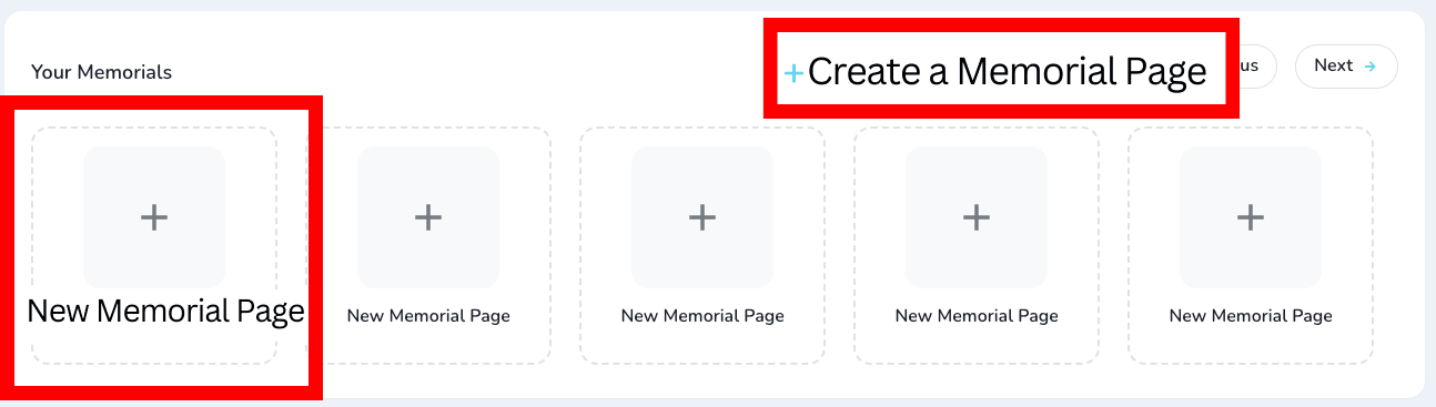 Create a Memorial Page options on the dashboard