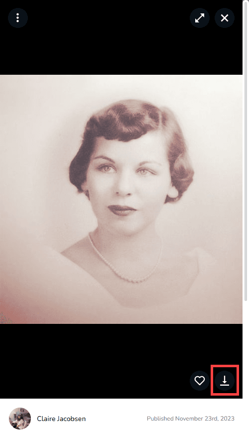 Bouton de téléchargement pour les souvenirs sur mobile