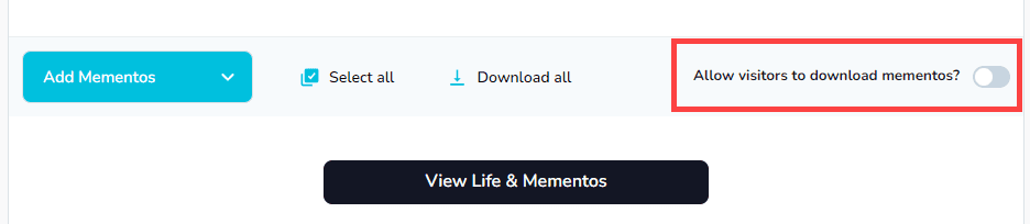 Toggle to allow downloads of mementos