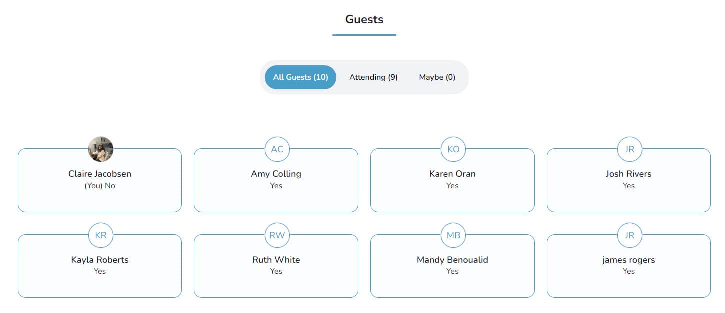 Liste des invités avec options de modification
