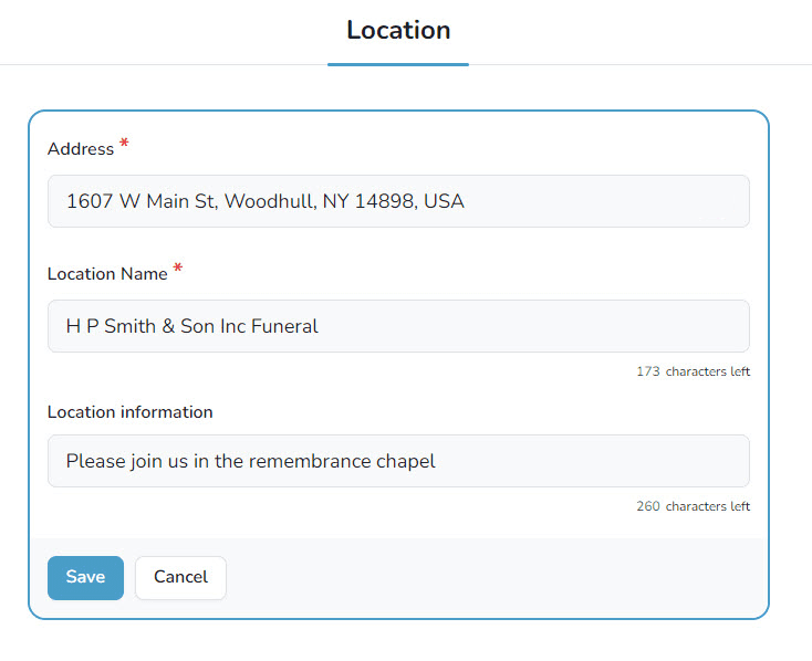 Location form for events