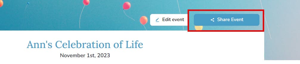 Share Event button on the event page