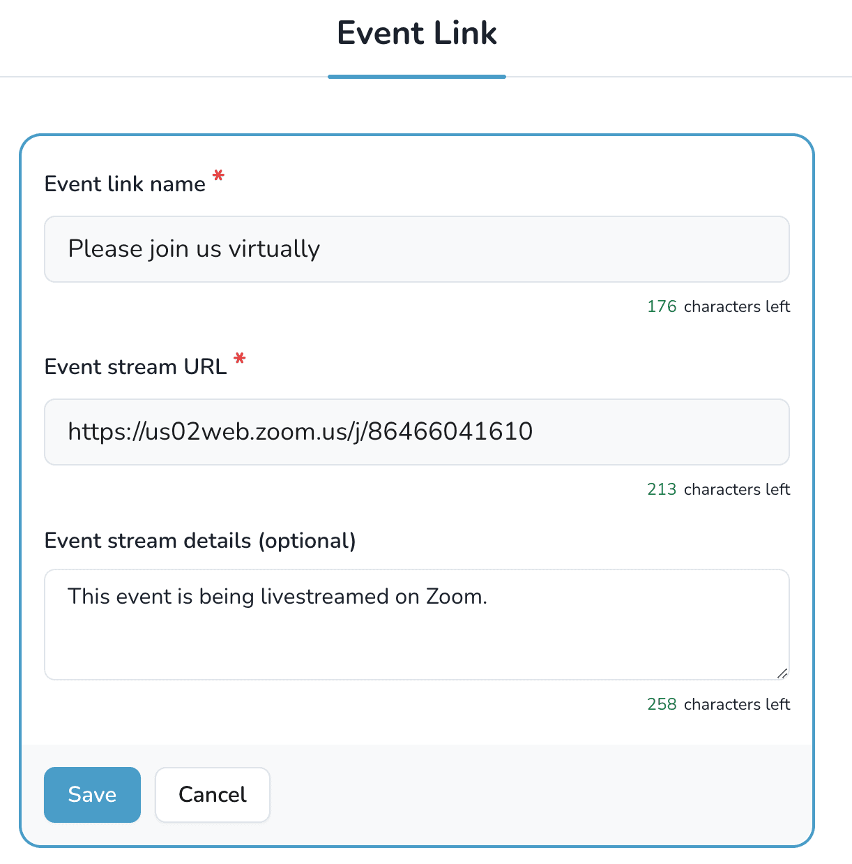 Formulaire d'ajout d'un lien de diffusion