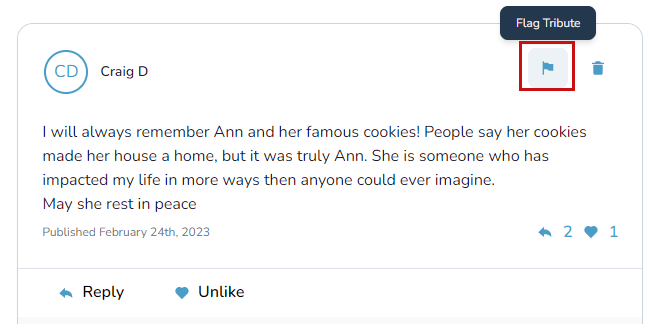 Flag icon on a tribute