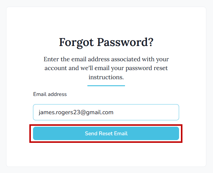 Bouton Envoyer le courriel de réinitialisation