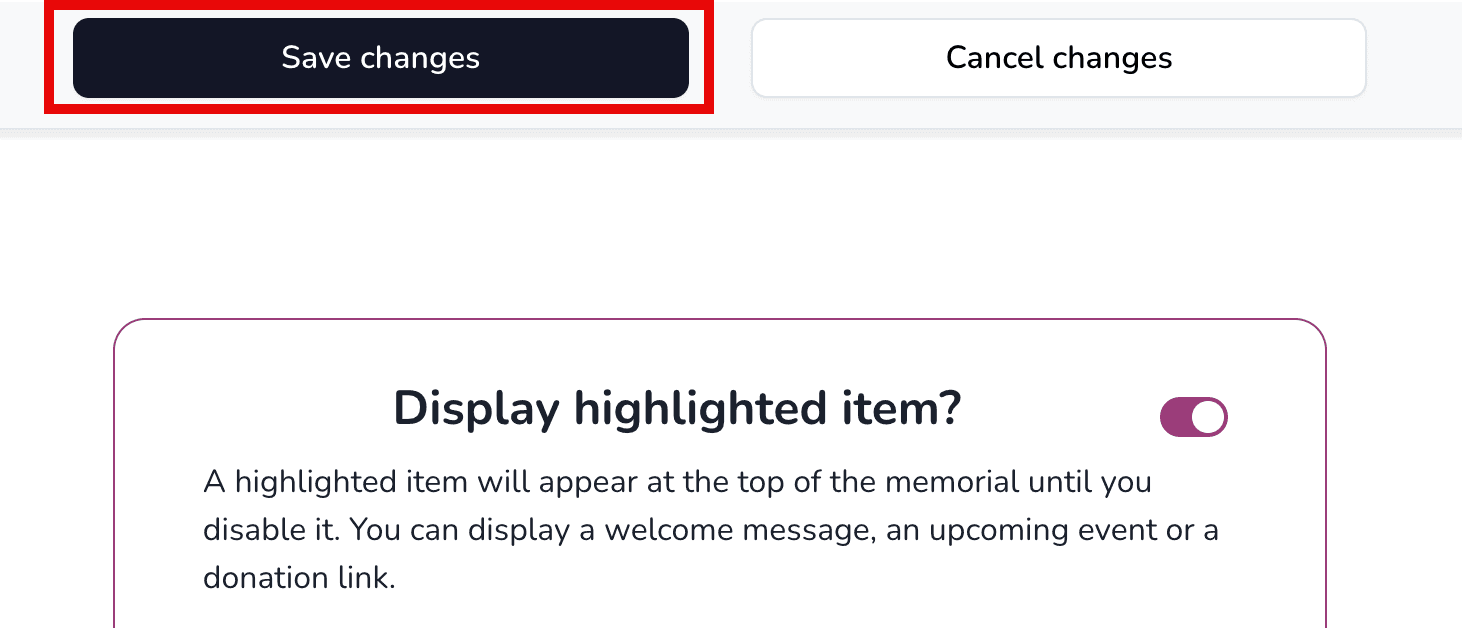 Save changes button for highlighted items