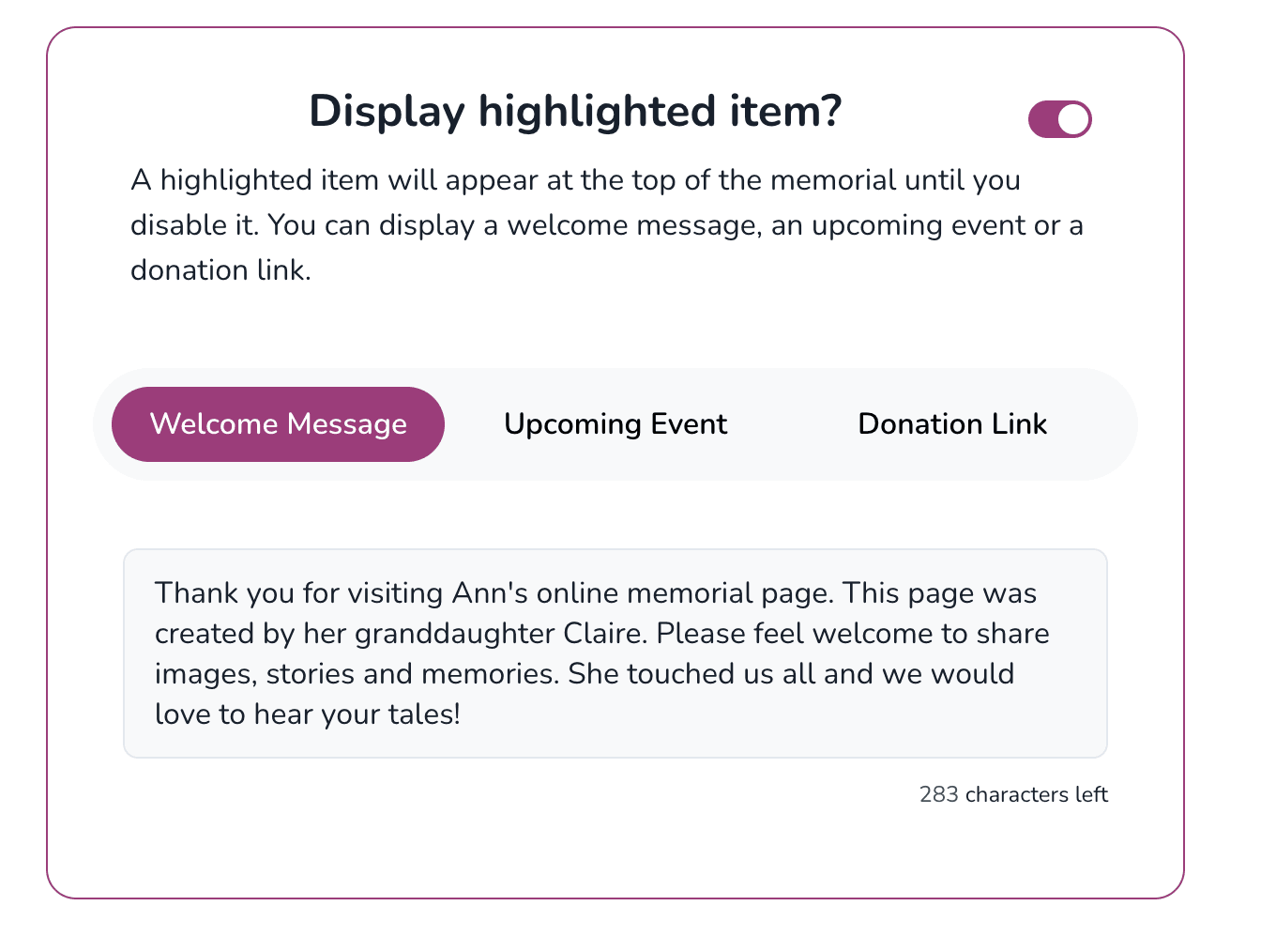 Highlighted item toggle and selection options