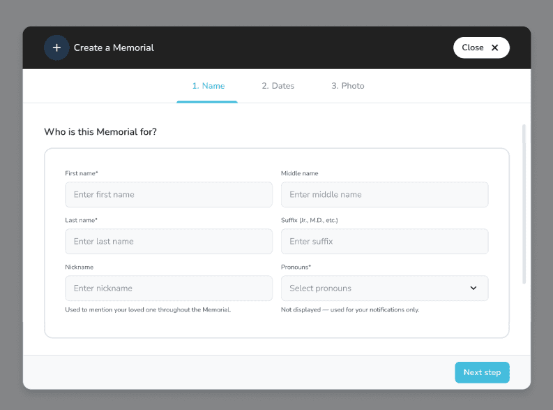 Step 1 – basic info