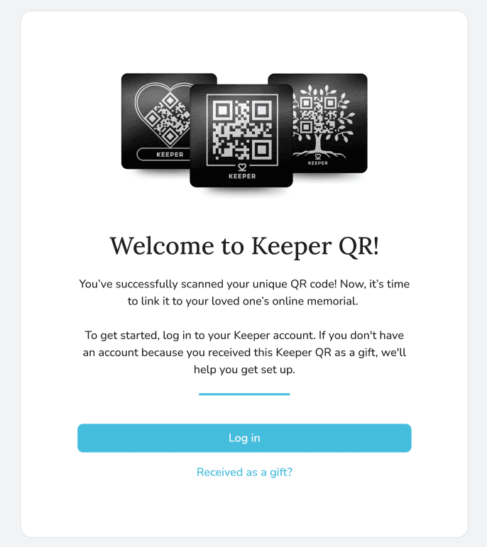Gift option on KeeperQR welcome page