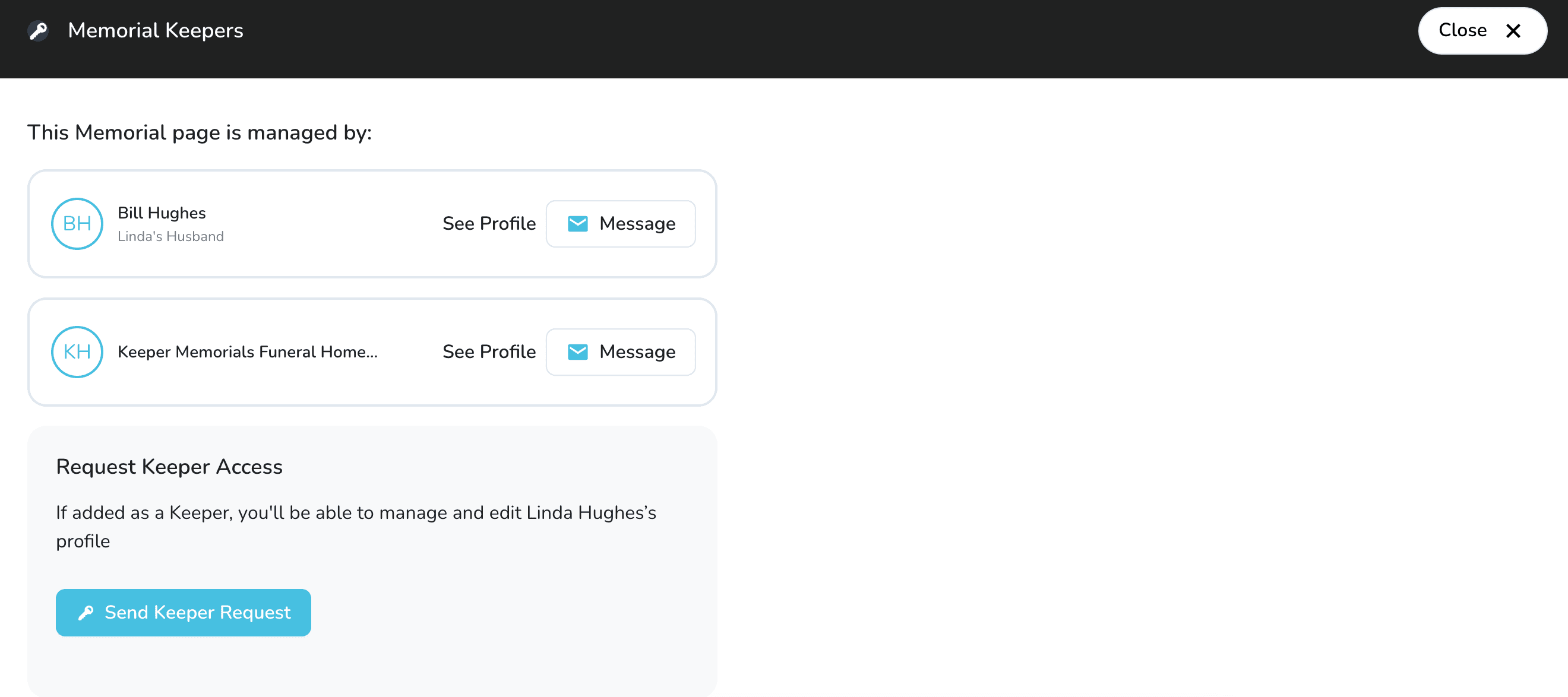 Formulaire de message pour joindre le gardien du mémorial