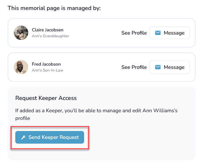 Button to submit a Keeper access request