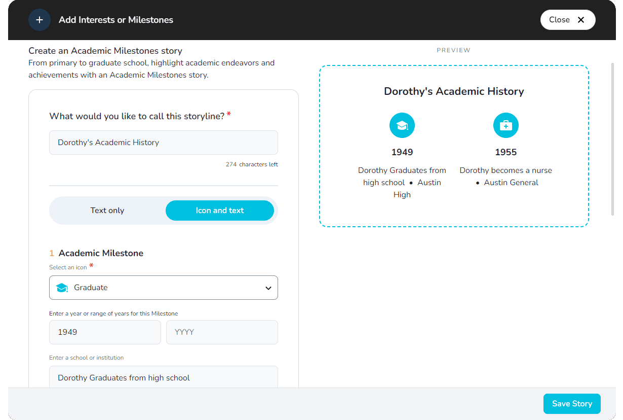 Academic milestones options