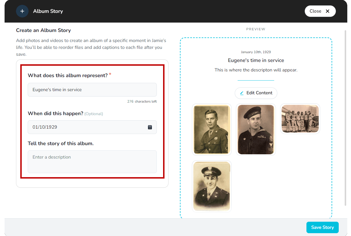 Décrire l'histoire album