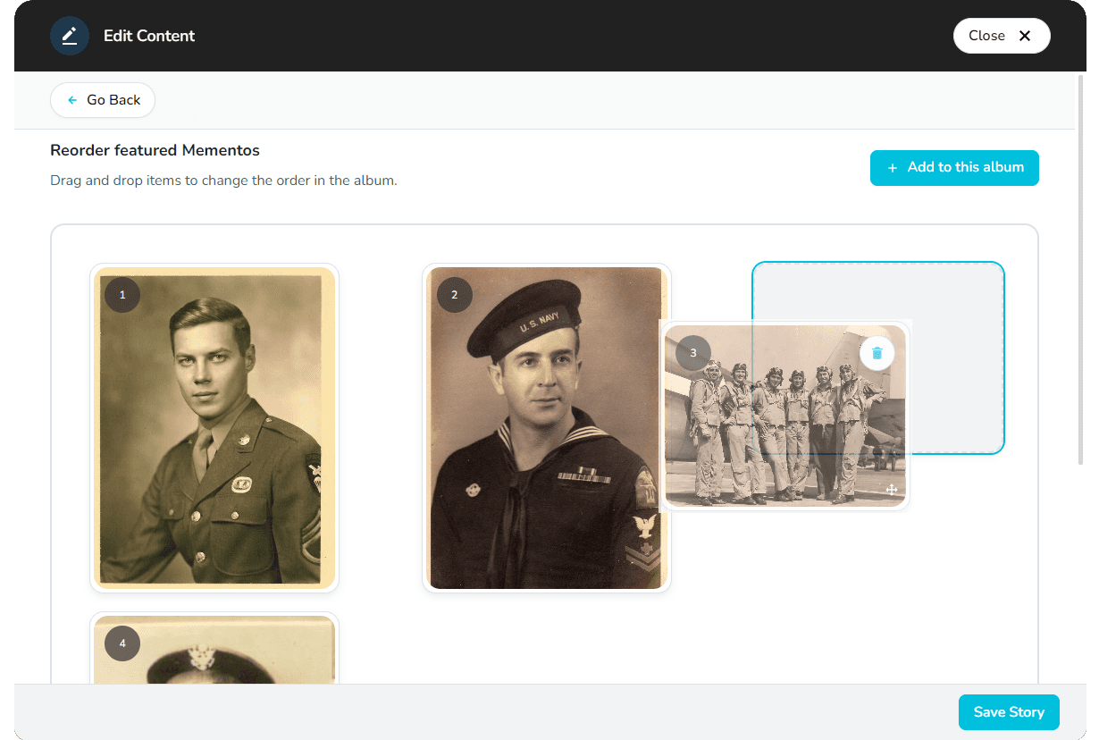 Reorder items in the album story