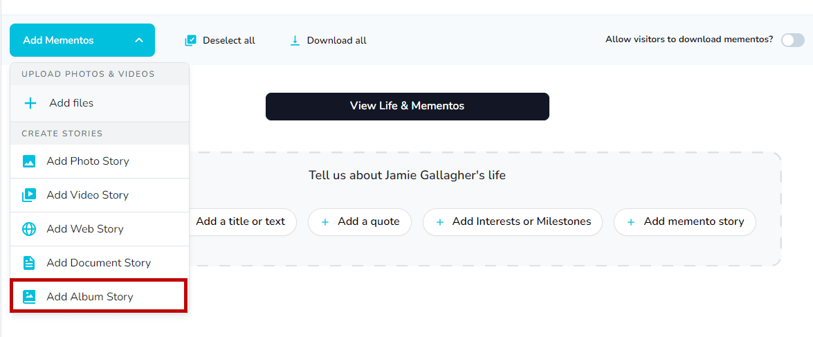 Sélection du modèle Histoire album