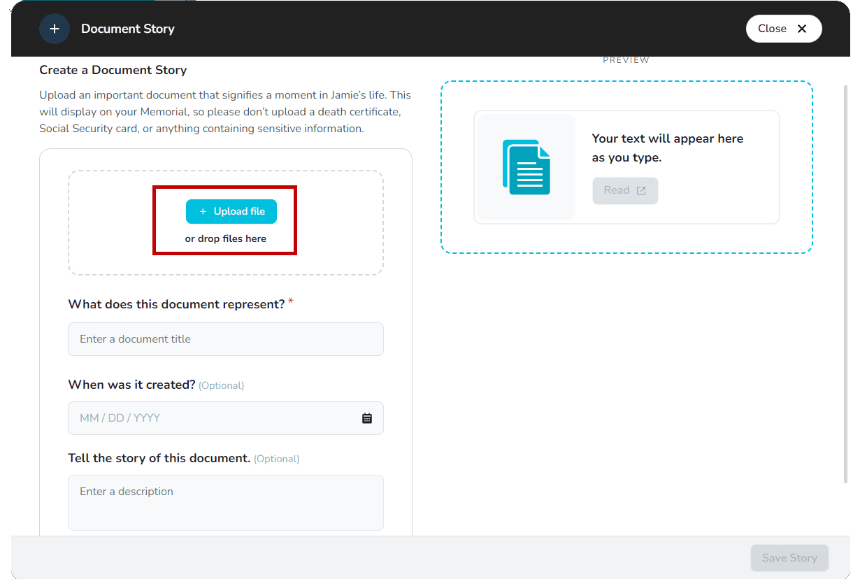 Upload a document for the story
