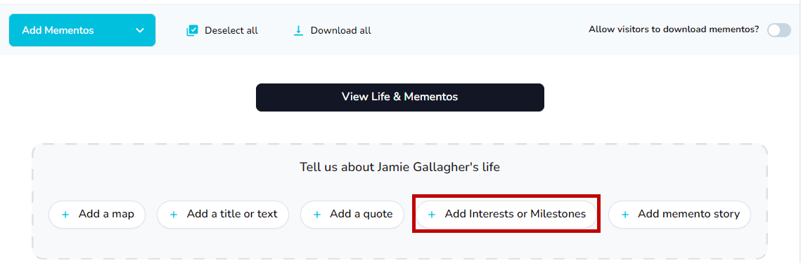 Choosing the interests or milestones template
