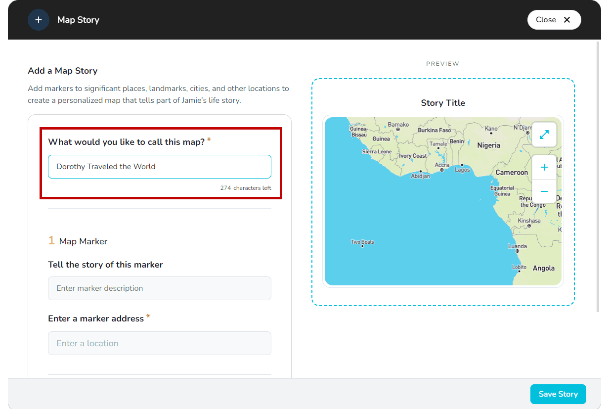 Add a title for the map story