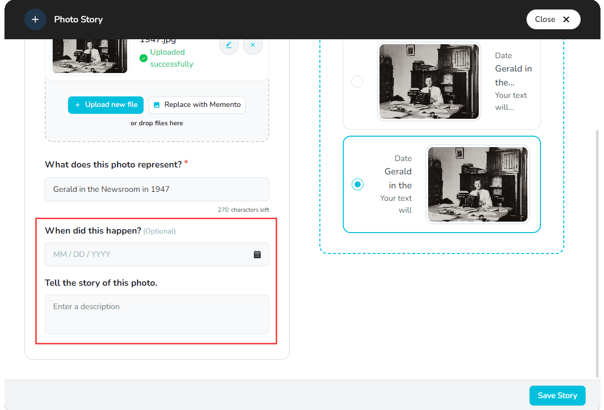 Describe the Photo Story