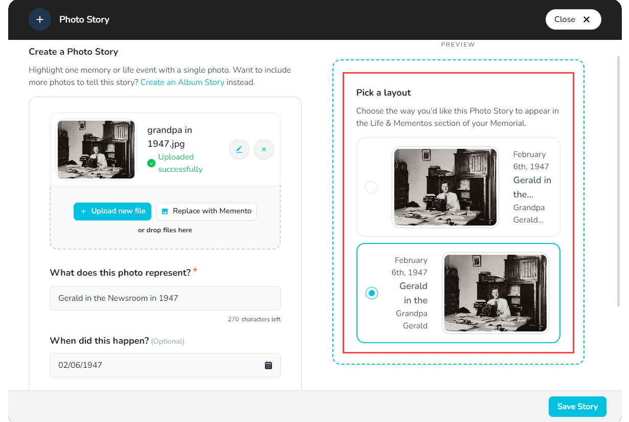Choose the Photo Story layout