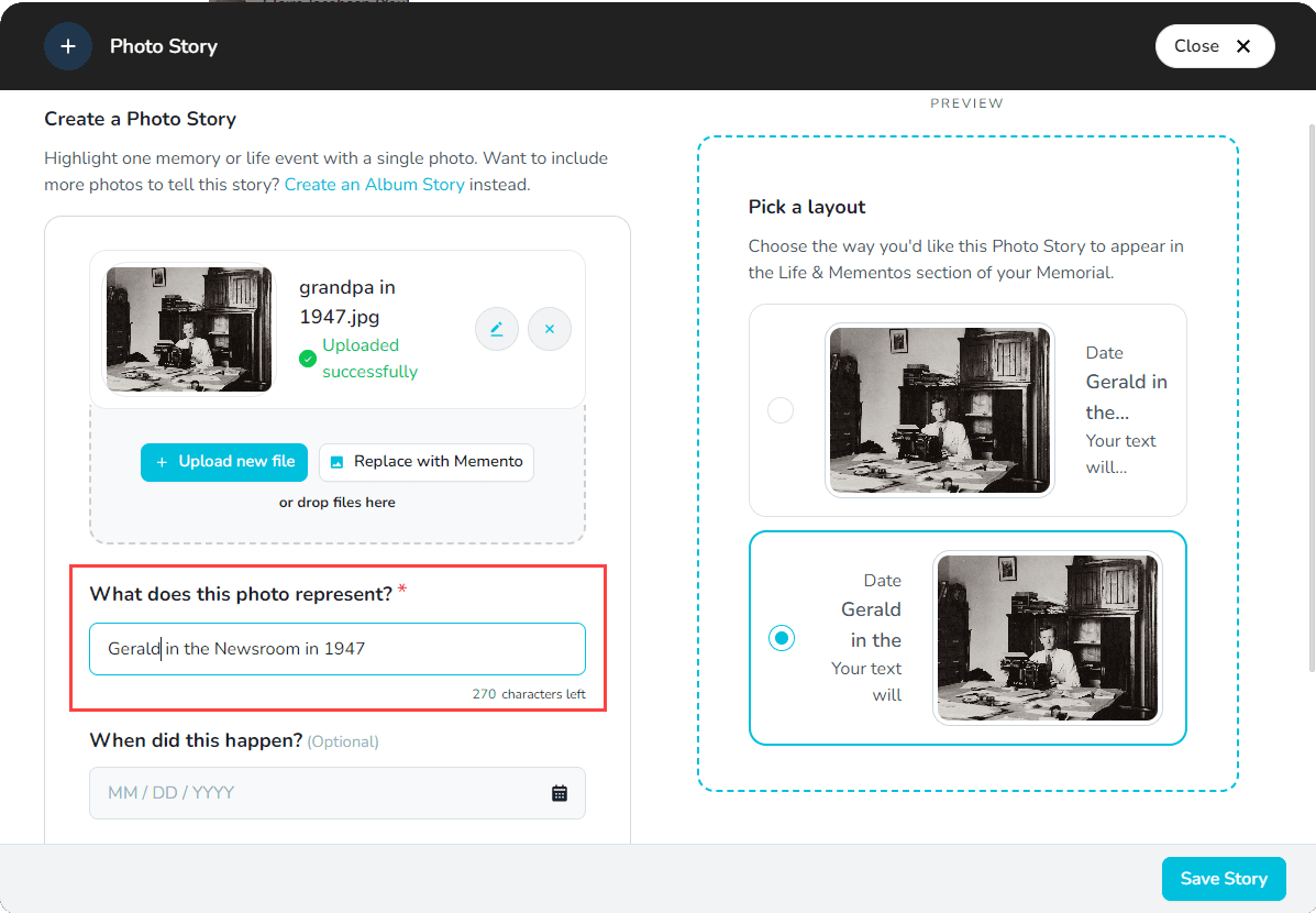 Add a title to the Photo Story