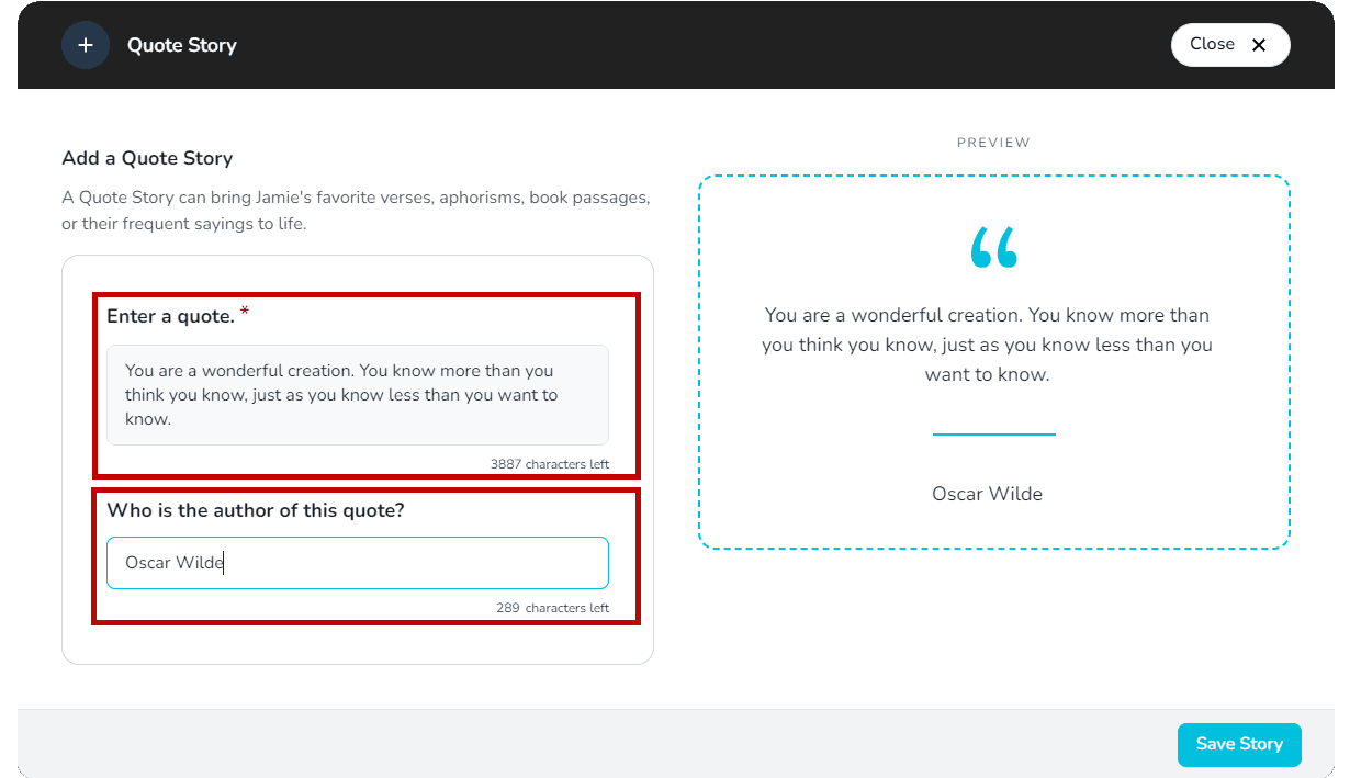 Add quote text and author