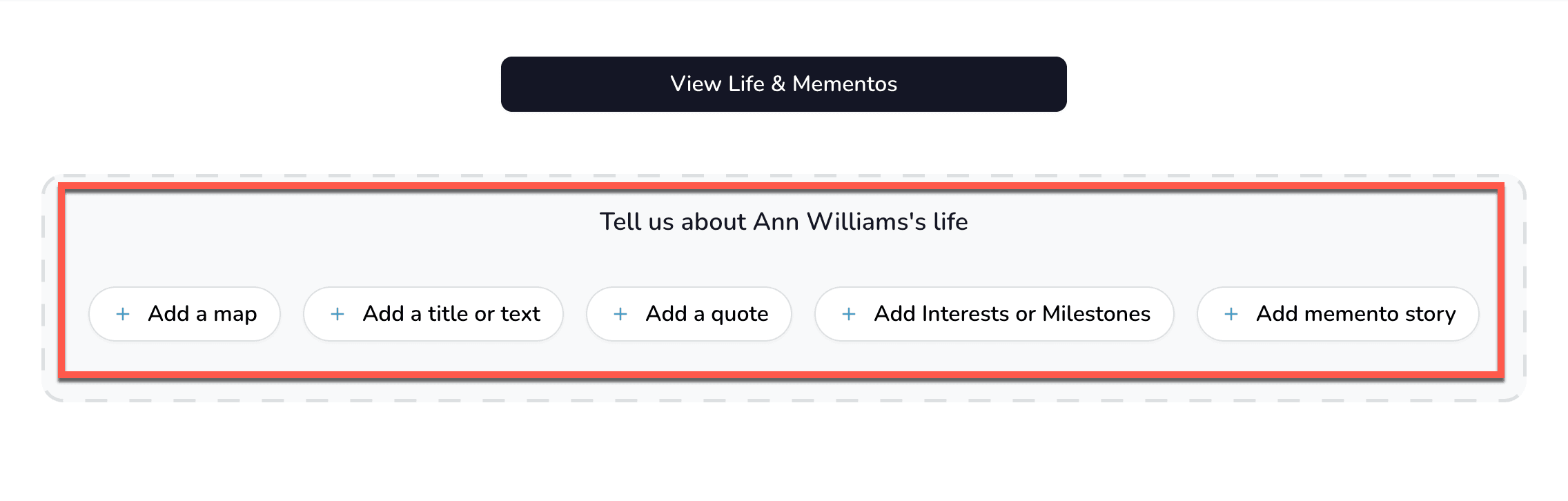 Story template options in Life & Mementos