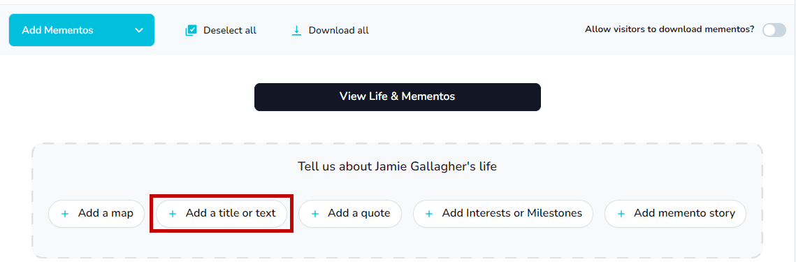 Selecting the title or text story template