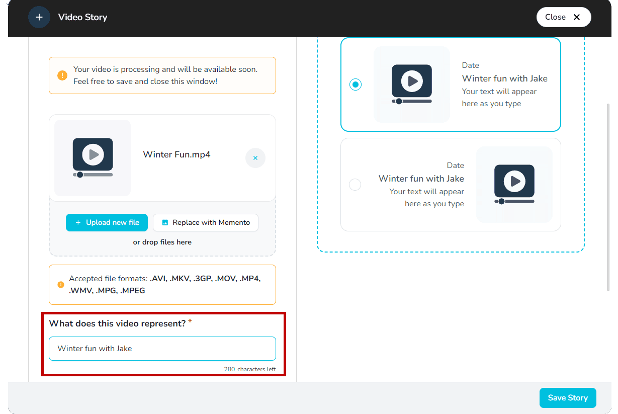 Add a title to the Video Story