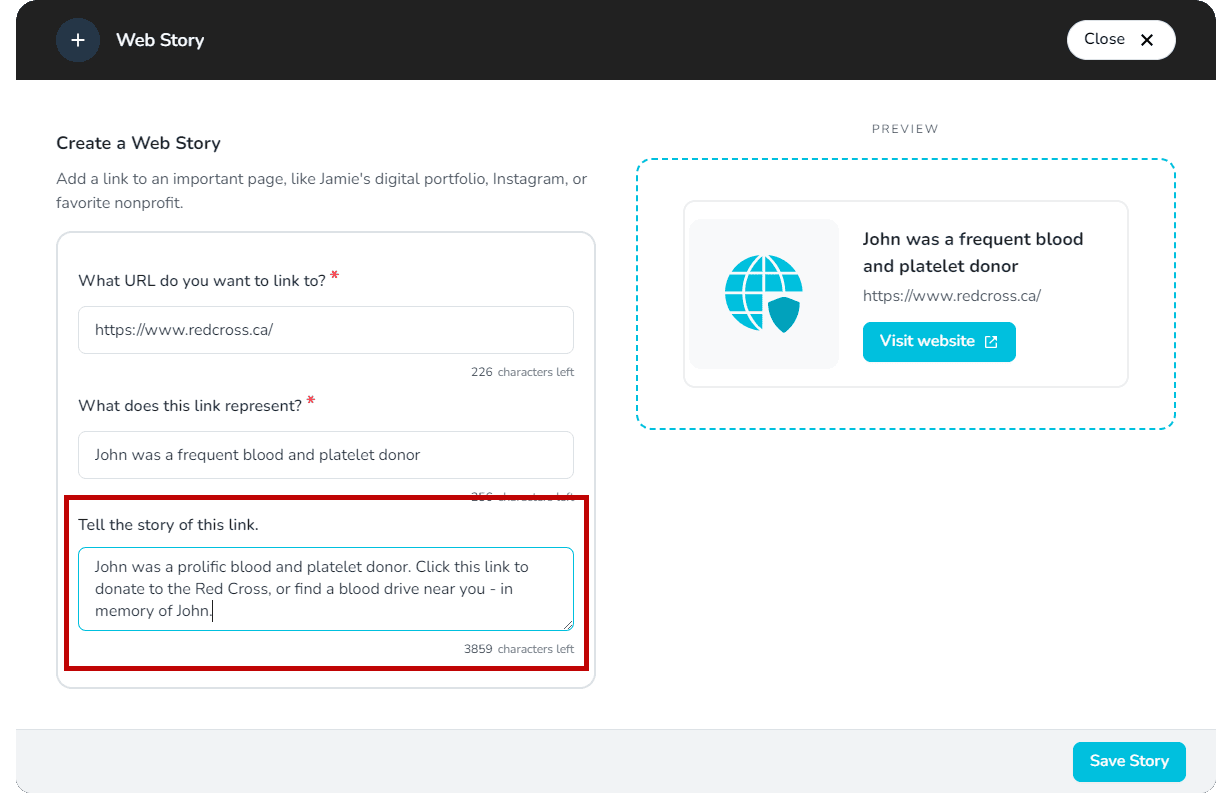 Describe the web story