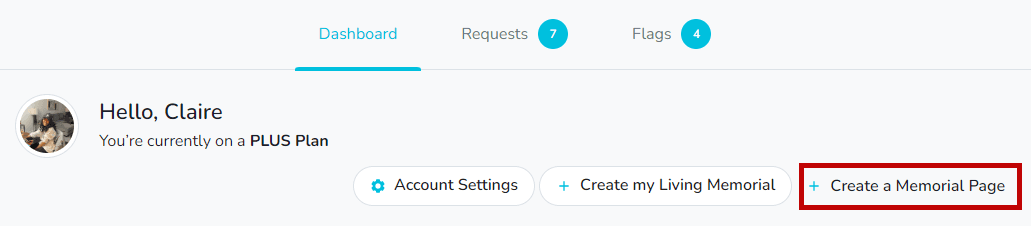 Create a memorial page button