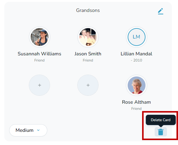 Delete group icon in Loved Ones