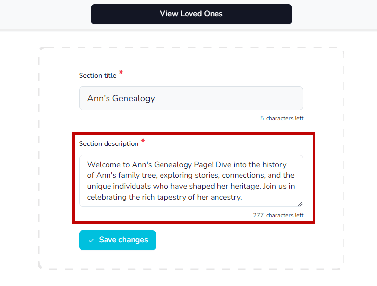 Section description input
