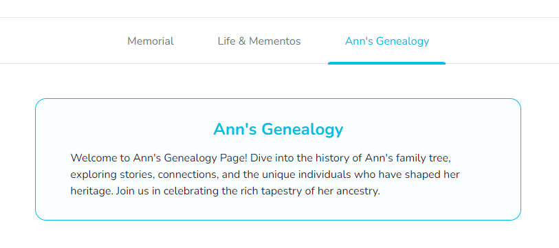 Loved Ones description displayed on the memorial