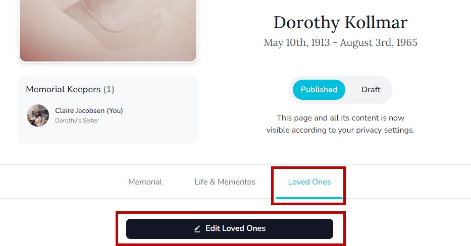 Edit Loved Ones button