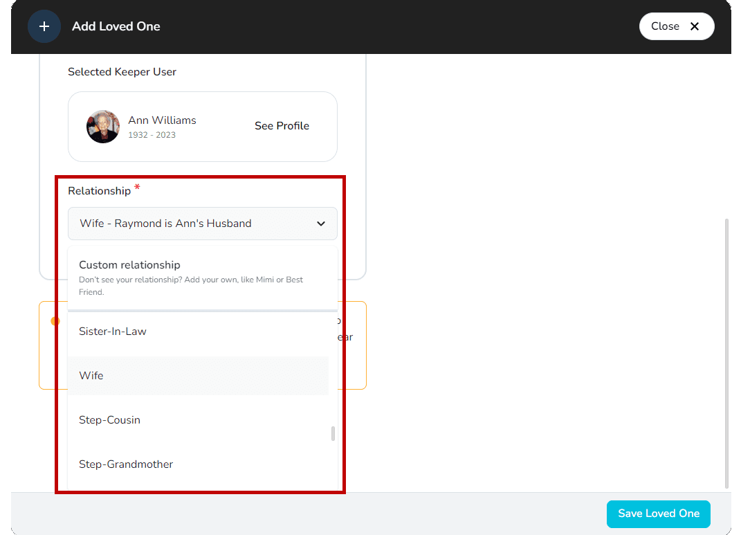 Options de relation pour les êtres chers
