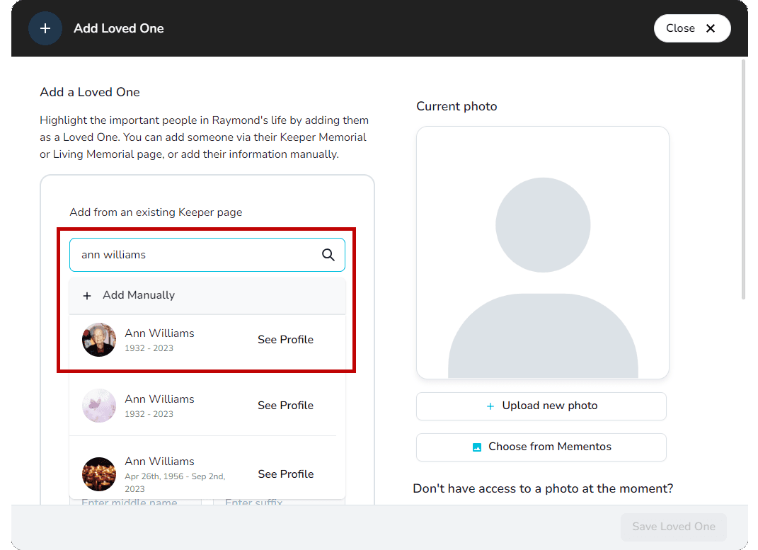 Search for an existing Keeper user