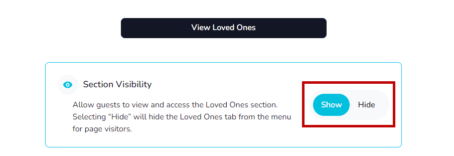 Section visibility toggle set to Hide