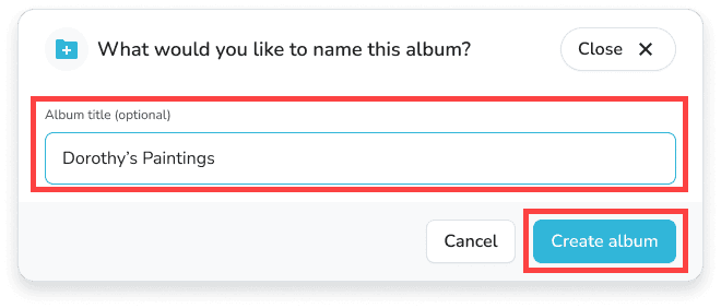 Fenêtre de création d'album