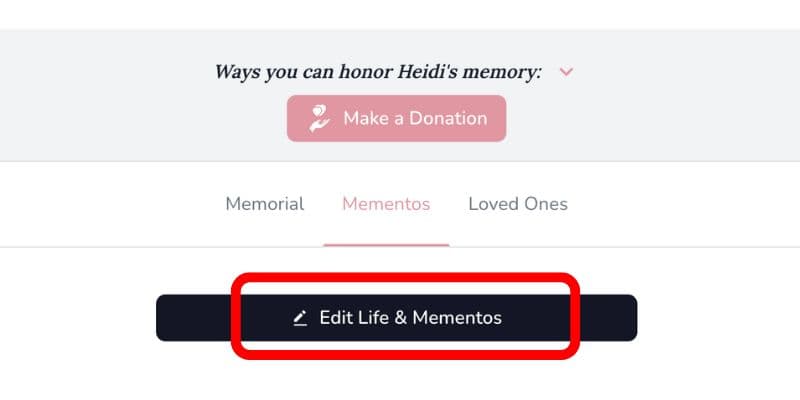 Bouton Modifier Vie et souvenirs