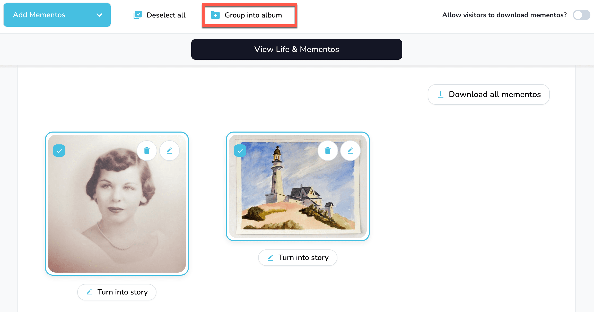 Group into album option