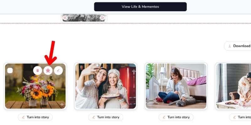 Icône en forme d'étoile pour mettre un souvenir en vedette