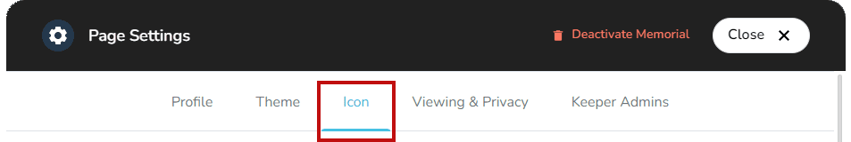 Icon tab within memorial settings