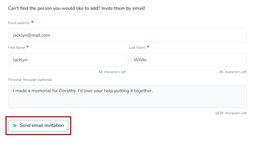 Formulaire d'invitation par courriel pour les nouveaux administrateurs gardiens
