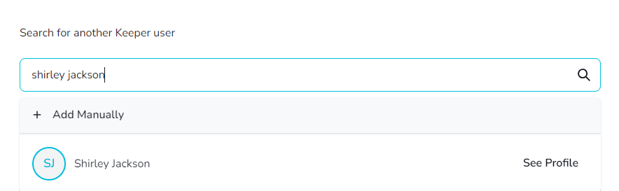 Search field for existing Keeper users