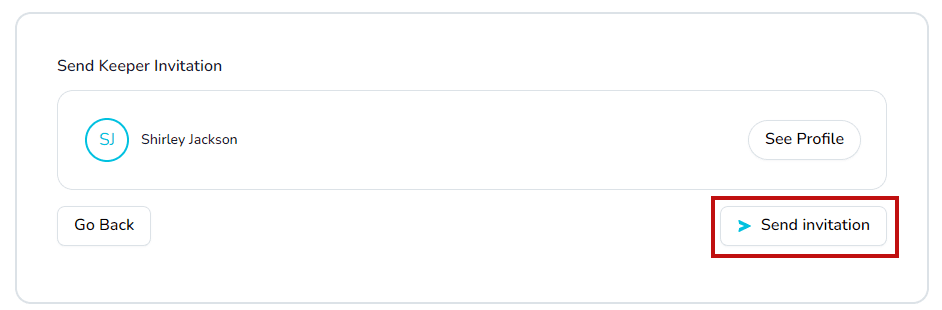 Bouton Envoyer l'invitation pour les utilisateurs Keeper existants