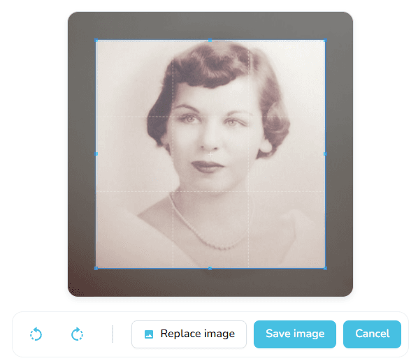 Profile picture editor with rotate and crop tools