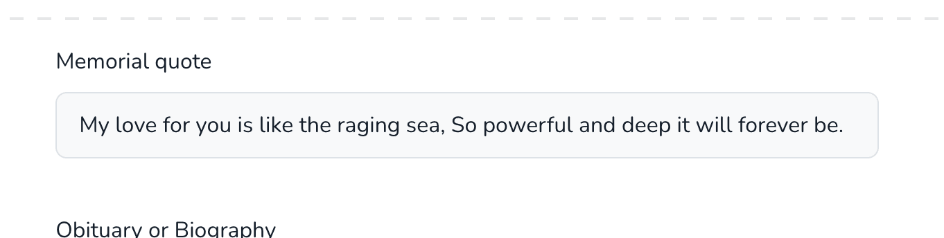 Memorial quote text field