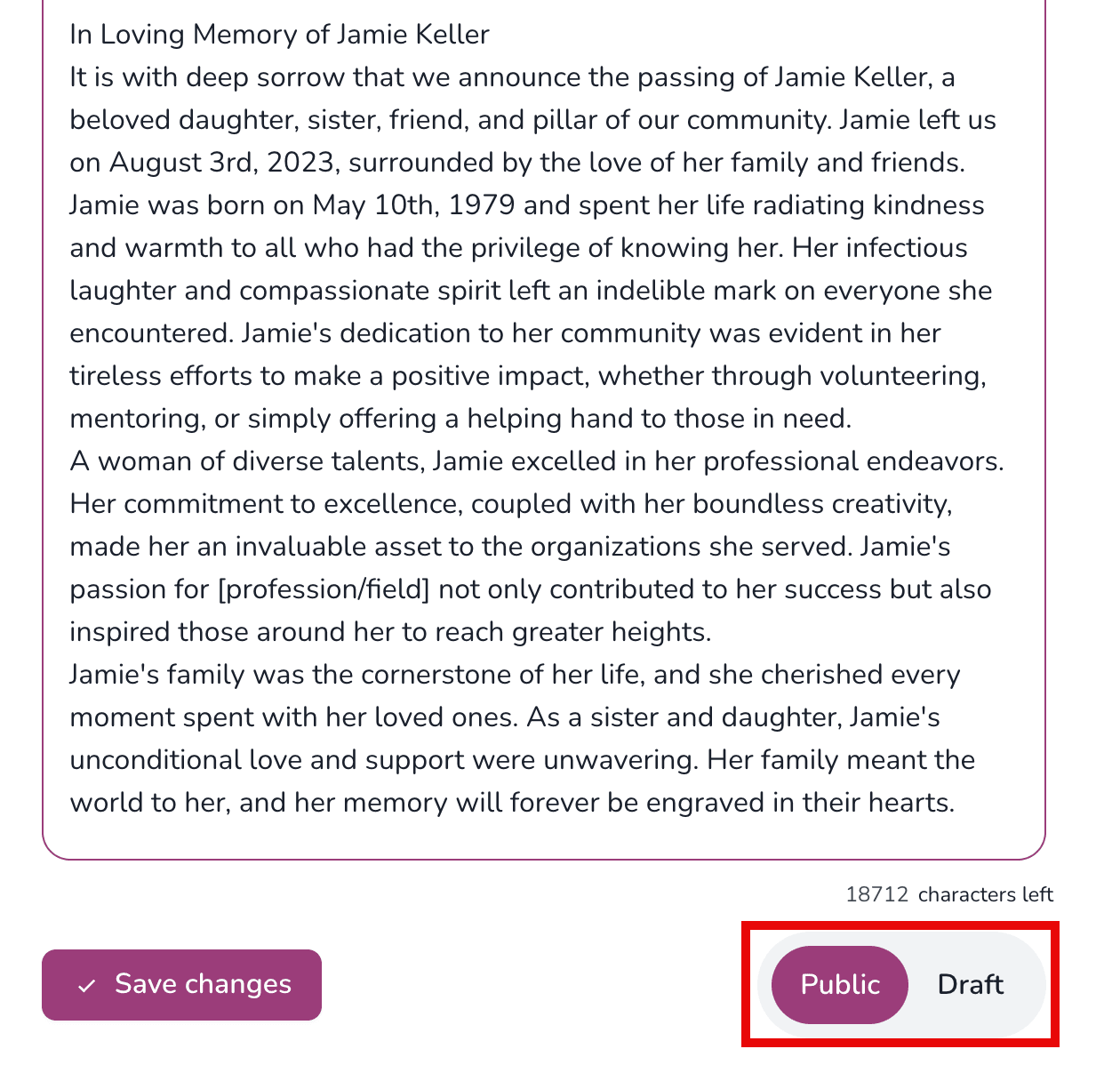 Public toggle for obituary content