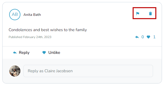 Contrôles de modération sur un hommage